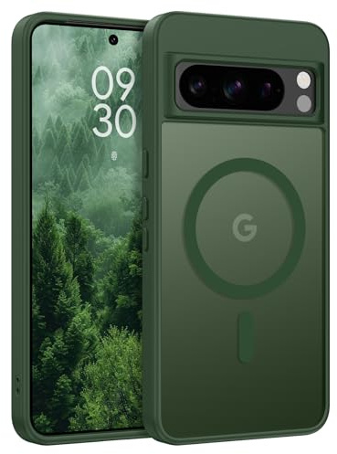 YINLAI Custodia per Google Pixel 8 Pro, compatibile con MagSafe, verde | Magnetica, parte posteriore traslucida opaca, antiurto, antigraffio, robusta, standard militare per Pixel 8 Pro