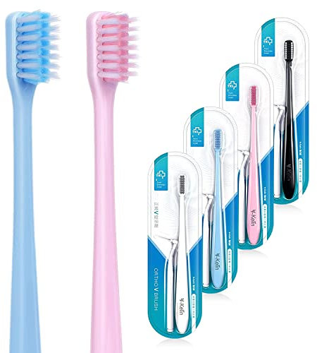 Y-kelin Kieferorthopädische Zahnbürste, V-Form, weiche Borsten, 4 Packungen,(farblich sortiert, Farbe nicht wählbar), sehr weiche Zahnbürste, toothbrush