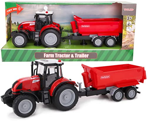 Toyland Tracteur et remorque 37 cm Rouges avec lumières et Son - Jouets de Ferme pour Enfants