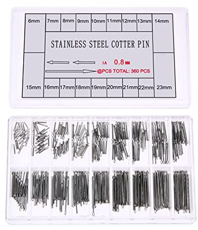 360 PCS Stainless Steel Length 6-23mm Diameter 0.8mm Watch Band Strap Split Cotter Pins Kit Tool for Watch Bracelet Links