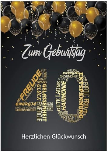 Libetui Cards Elegante Glückwunschkarte zum 40. Geburtstag Geburtstagskarte 40 Jahre Geschenkkarte 40 Geburtstag Schwarz Gold Karte Zahl 40