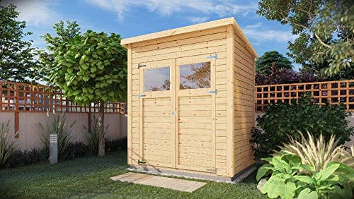 Alpholz Gerätehaus Mollie 191x139 cm Fichtenholz 14 mm Wandstärke Pultdach Gartenschuppen mit Montagematerial