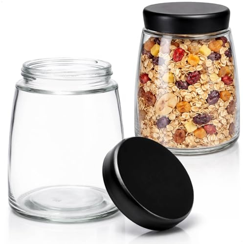 com-four® 2x pot de conservation avec couvercle - pot de conservation pour café, thé, muesli et pâtisseries - pot de conservation en verre de 1000 ml (2 pièces - 1L)