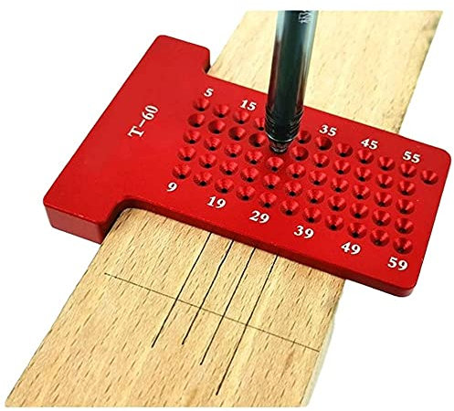 Regla de trazado tipo T, aleación de aluminio 6061 Trazador de tipo T para carpintería Herramienta de marcado de carpintero de calibre de agujero de aleación de aluminio(rojo)