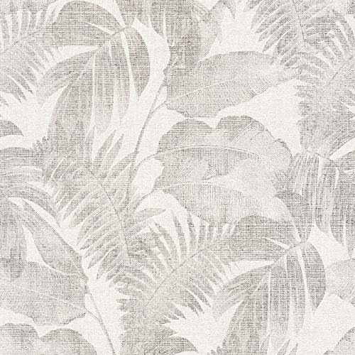 Papier peint gris et blanc 373962 | Papier peint tropical | Papier peint feuille | Papier peint entrée, couloir & chambre | Papier peint clair