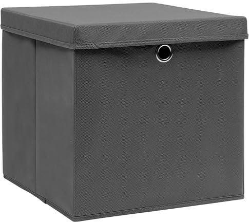 vidaXL 4X Aufbewahrungsbox mit Deckeln Zusammenklappbar Spielkiste Regalkorb Faltkiste Korb Kinderbox Box Kiste Faltbox 28x28x28cm Grau