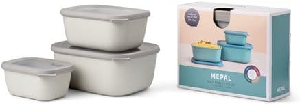 Mepal - Multischale Cirqula Rectangular 3-teiliges Set - Vorratsdosen mit Deckel - Geignet als Aufbewahrungsbox, Kuhlschrank, Gefrierschrank & Mikrowellengeschirr - 750, 1500 & 3000 ml - Nordic White