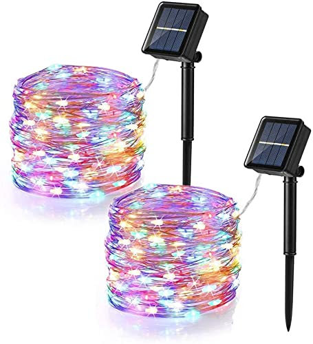 PhilzOps [2 Stück] Solar Lichterkette Outdoor, 12M 120 LED Bunt Weihnachtsbeleuchtung Aussen Kupferdraht Wasserdicht Solarlichterkette mit 8 Modi für Weihnachten GartenTerrasse Bäume Tor Balkon Deko