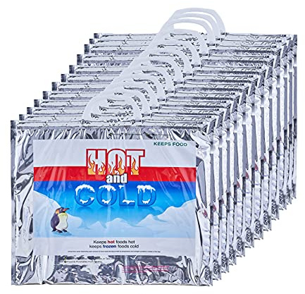 Superio Hot and Cold Insulated Bags for Food Delivery, Grocery Shopping Bags, Food Storage for Hot and Frozen Food for Travel, Disposable Cooler Bag, Reinforced Thermal Lunch Bag (12, 15.5x13)