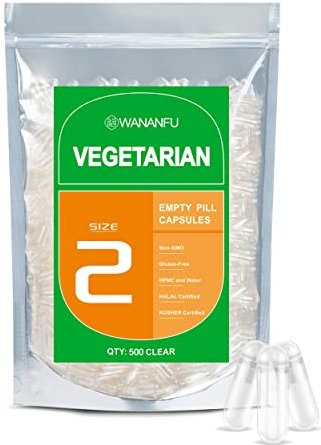 WANANFU Gélules vides végétales taille 2 (500 unités), compatibles avec la machine de remplissage de capsules taille 2
