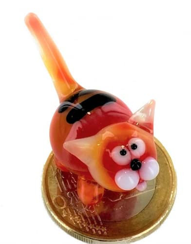 Katze Rot Gelb Orange Mini - Miniatur Glas Tiger Samtpfote- Glastier- Deko Figur Setzkasten Vitrine