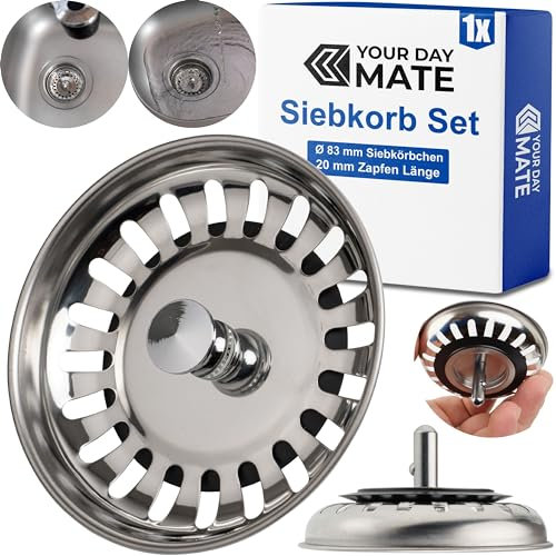 Cesto para Fregadero, 1 Unidad, Ø 83 mm, en Acero Inoxidable, la Espiga del cesto sobresale 20 mm en el desagüe, Pasador de Ø 7,8 mm, Repuesto para fregaderos de Cocina, Filtro de desagüe de Cocina