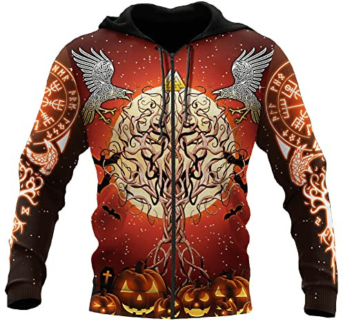 YYDSR Wikinger Totem Hoodies Für Männer 3D Gedruckte Mode Reißverschlussjacke Neuheit Kleidung Unisex (US-Größe),Viking Tree of Life,3XL