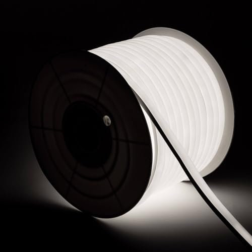 LEDKIA LIGHTING LED-Streifenrolle Neon Dimmbar 220V 50m Kaltweiß Halbrund 180° 7.5W/m Schnitt 100cm IP67 6000K Kaltweiß