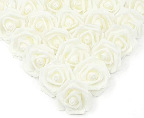 Ancokig Schaumrosen Künstliche Blumen Rosenköpfe Rosenblüten Foamrosen Brautstrauß DIY Party Hause Hochzeit Deko (50 Stück, Elfenbein)