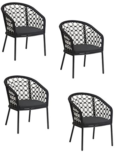 Konway 4X Marbella Edelstahl Sessel SCHWARZ/Weiß Garten Stapelstuhl Stuhl Set Gartenstühle Gartenmöbel Terrasse Sitzgruppe Outdoor Lounge Möbel