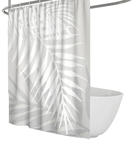 SAISEMIHOME Palm Blätter Duschvorhang Tropischer Farn Blätter Weißer Regenwald Dschungel Pflanzenstoff wasserdichte Home Badewanne Dekor mit Haken W180xL200cm Duschvorhang