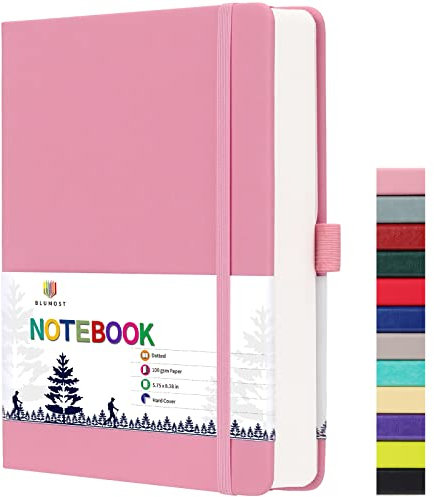 BLUMOST Bullet Dotted Journal Notizbuch – A5 Punktraster Notizbuch mit 280 Seiten, 100 g/m² dickes gepunktetes Papier, Leder-Hardcover gepunktetes Tagebuch für Damen und Herren, 14 x 21 cm, Rosa