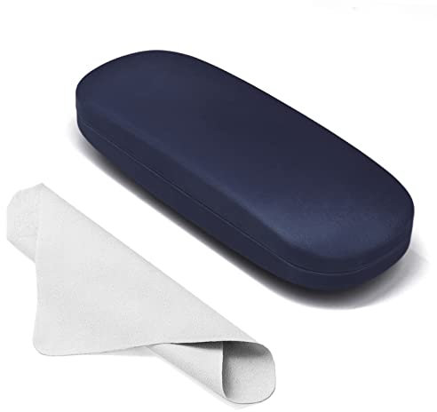 Marvolia Glasses Case Hard Shell - PU Leather Eyeglasses Case for Sunglasses Eye Glasses with Cleaning Cloth, Dark Blue, Standard