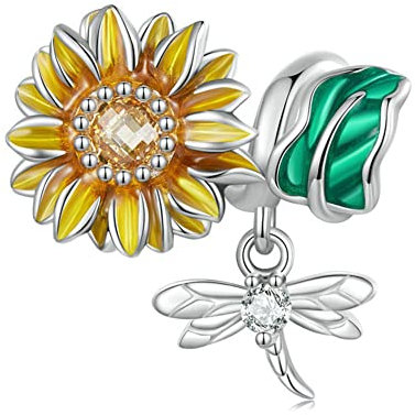 Charm a forma di girasole in argento Sterling 925, con ciondolo a forma di rosa, per braccialetti Pandora, Argento sterling