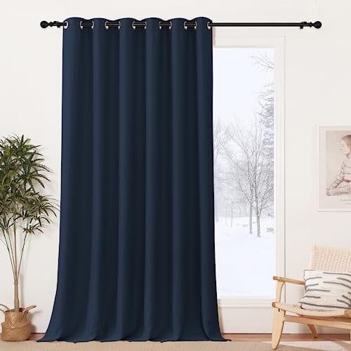 PONY DANCE Extra Breite Gardine Blickdicht Ösenvorhang 1er Set H 245 x B 200 cm Gardinen mit Ösen Verdunklungsvorhänge Schlafzimmer Thermovorhang gegen Kälte und Hitze, Dunkelblau