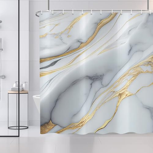 ASDCXZ Tenda da doccia in marmo, 180 x 180 cm, moderna, astratta, grigio, ciano, oro, bianco, effetto marmo, tessuto lavabile, tenda da doccia in poliestere, impermeabile, con 12 ganci