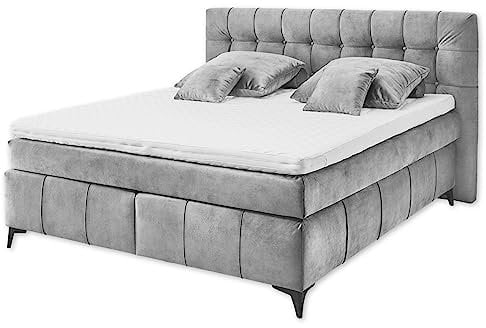 OREGON 8 Boxspringbett 180x200, Grau - Bequemes Doppelbett mit 7-Zonen Federkern Wendematratze & Kaltschaum Topper mit Klimaband - 200 x 121 x 210 cm (B/H/T)