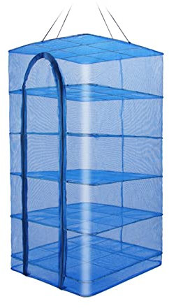 Drying Rack Net 5- Layer Vegetable Fish Dish Screen Hanging Foldable Drying Mesh Storage Bag Plant Mesh Dry Net With Zipper For Tea Food Dehydrator Blue (Color : Blue, Size : 95x50x50cm)