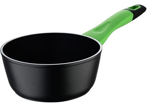 San Ignacio Vitoria - Cacerola de 16cm - Aluminio Forjado - Interior Recubrimiento Negro - Exterior En Color Negro - Inducción Total - Mango Negro Con Color Verde - Fácil de Lavar