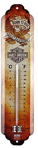 Nostalgic-Art Retro Thermometer, 7 x 28 cm, Harley-Davidson – Born to Ride Eagle – Geschenk-Idee für Biker, Original Lizenzprodukt (OLP), aus Metall, Vintage Design