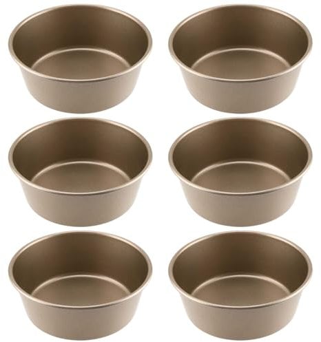 PINGEUI 6 Pack Air Fryer Egg Mould, 4.5 Inch Round Cake Mould, Non Stick Carbon Steel Cake Tins Mini Baking Tins for Muffins, Puddings, Bread
