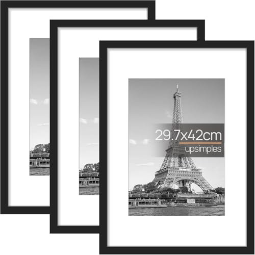 upsimples 3 Pack Bilderrahmen A3, Rahmen A3 Schwarz, Picture Frame 29,7x42 cm