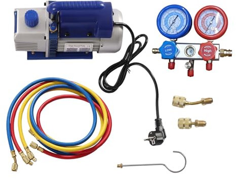 SOPERIT Bomba de Vacío 3CFM 1/4 HP Bomba de Vacío de Depresión Aire Acondicionado Compresor 1 Etapa Ayuda de Montaje con Tubos y Medidores Bomba de Depresión