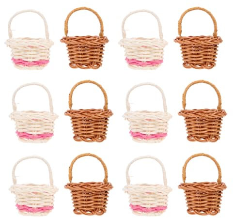ABOOFAN 12pcs Mini Shopping Basket Miniature Candy Basket Rattan Woven Basket Tiny Serving Basket Props Tiny Flower Basket Desk Topper Mini Wicker Baskets Flower Girl Bamboo Small Candies