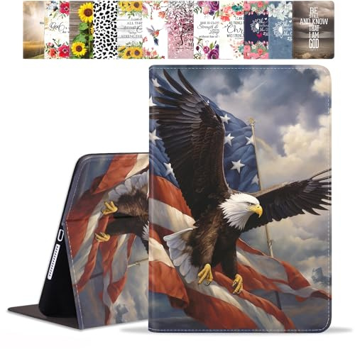 POIUYTREW Hülle für iPad (A16) 11. Generation 11 Zoll 2025 / iPad 10. Generation 10,9 Zoll 2022, PU Leder Folio Case Smart Cover mit Ständer & Auto Wake Sleep, Patriotische amerikanische Flagge