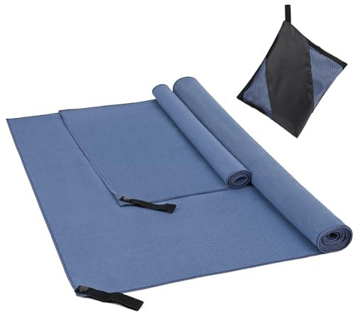 Comius Sharp Mikrofaser-Handtuch 2 Sets, Hand-Gesichtstuch für Mann und Frau, schnell trocknende Mikrofasertücher für Sport Yoga Fitnessstudio Reisen Strand, 180x60cm + 80x40cm (Blau2)