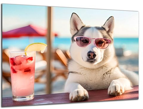 Munera Design - Bild 30x40 - Husky am Strand Cocktail - Wand-Bilder Wohnzimmer