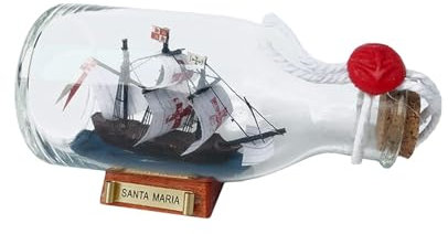FLADO Bateau dans Une Bouteille en Verre, modèle de Bateau Santa Maria en Bouteille, Cadeaux d'anniversaire de Noël pour Enfants, Amis et Famille, décoration (12 x 5,5 x 7,5 cm)