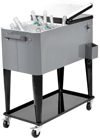 COSTWAY 76L Carrito Nevera con Ruedas, Carro de Bebidas Refrigerado Portátil con Abrebotellas, Estante y 2 Compartimentos, hasta 72 Horas, 40 x 79 x 87 cm, para Patio Fiesta Terraza
