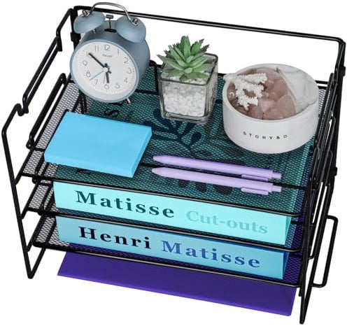 3 Tier Letter Tray Organiser for Desk Tidy, Metal Mesh Magazine File Desk Organiser, Mesh Office Files Desk Storage, Wire Mesh Paper Tray for Office School Home