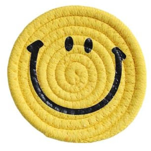 Wisafory 2 Stück Untersetzer Smiley Topfuntersetzer Getränkeuntersetzer Gläser Untersetzer Tassenuntersetzer Rund Handgefertigt Baumwollseil Untersetzer für Zuhause, Restaurant Gelb 12cm