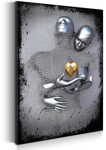 Kunstwelten24 Leinwandbild Wandbild abstrakt 3D Metallfiguren Pop Art Größe 80x120x2cm