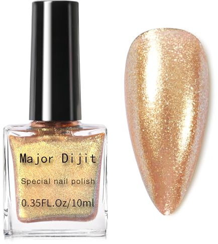 Gold Nail Polish - Chameleon Nail Polish - Pearl Glitter Nail Polish - Sparkly ChromeNail Varnish Quick Dry - Metallic Shiny Nail Pigment Holographic Nail Polish Nail Salon Home for Women Girls
