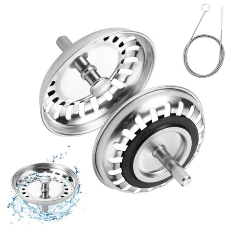 2Pcs Sink Strainer Replacement, Ø79.3mm Stainless Steel Thickened Sink Stopper, Rust Free Kitchen Drainer, Strainer Filter With Rubber Seals, Waste Basket for Bathroom Hair Catcher