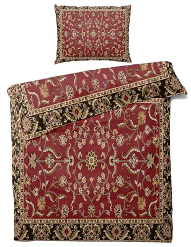 Orientalisch Bettwäsche 135x200 Sommer - Rot Schwarz Gold Traditionell Blumen Bettbezug 135 x 200 2er Set mit Kissenbezug 80x80, Weiche Mikrofaser Sommerbettwäsche mit Reißverschluss J-&218