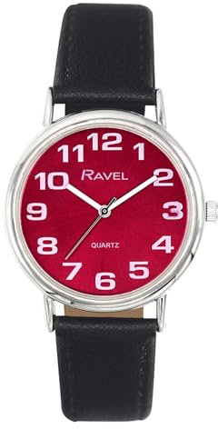 Ravel - Unisex - Armbanduhr mit großen Ziffern - Schwarz/Silbernes Ton/Kastanienbraunes Zifferblatt mit Sonnenschliff - Analoges Quarzwerk - R0105.51.1
