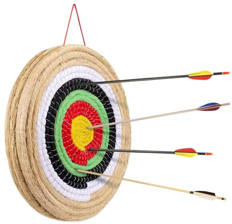 Zielscheibe aus Stroh 50cm 20 Zoll für Bogensport | Traditionelle Strohscheibe mit 5 Zielringen | Dreilagig 6cm