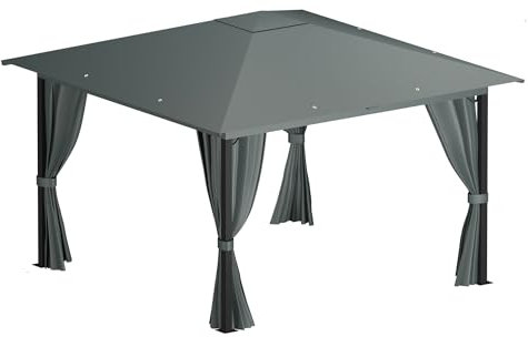 ALEOS. Garten - Pavillon Monza 3x3 Meter, Gartenpavillon 9m² einfacher Aufbau ohne Werkzeug, Klicksystem, Dach 100% WASSERDICHT UV30+, mit 4 Vorhängen, quadratisch, Füße 6x6cm, anthrazit