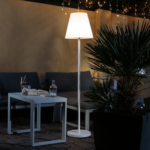 MARELIDA LED Garten Stehlampe Akku Outdoor Lampe aufladbar per USB Außenbeleuchtung für Terrasse Balkon 4 Helligkeitsstufen (Weiß, 112/150cm)