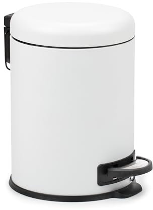 TATAY Papelera Baño con Pedal de 5L | Cierre con Caída Amortiguada | Interior Extraíble y Práctico | Acero Inoxidable Duradero | Estilo Moderno para Cuarto de Baño – Blanco